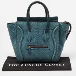 Pre Owned Celine Blue Python Micro Luggage Tote