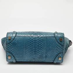 Pre Owned Celine Blue Python Micro Luggage Tote