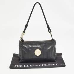 Pre Owned Celine Black Leather Carriage Plate Pochette Bag