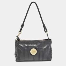 Pre Owned Celine Black Leather Carriage Plate Pochette Bag