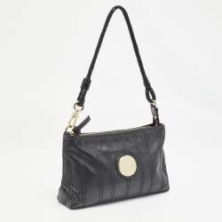 Pre Owned Celine Black Leather Carriage Plate Pochette Bag