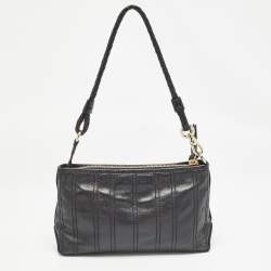 Pre Owned Celine Black Leather Carriage Plate Pochette Bag