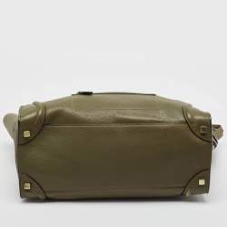 Pre Owned Celine Olive Green Leather Shoulder Luggage Tote