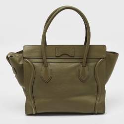 Pre Owned Celine Olive Green Leather Shoulder Luggage Tote