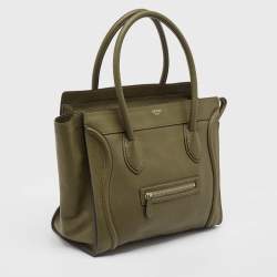 Pre Owned Celine Olive Green Leather Shoulder Luggage Tote