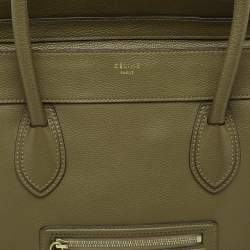 Pre Owned Celine Olive Green Leather Shoulder Luggage Tote