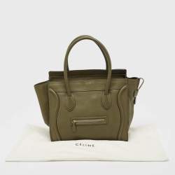 Pre Owned Celine Olive Green Leather Shoulder Luggage Tote