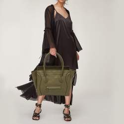 Pre Owned Celine Olive Green Leather Shoulder Luggage Tote