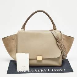 Celine Beige Leather, Suede and Python Medium Trapeze Bag
