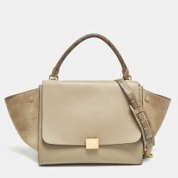 Celine Beige Leather, Suede and Python Medium Trapeze Bag