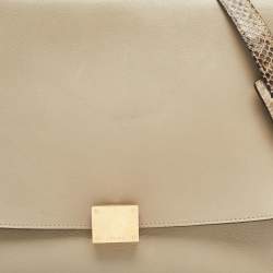 Celine Beige Leather, Suede and Python Medium Trapeze Bag