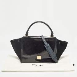Pre Owned Celine Black Patent Leather and Suede Medium Trapeze Top Handle Bag