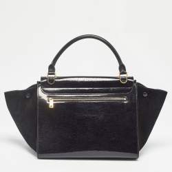Pre Owned Celine Black Patent Leather and Suede Medium Trapeze Top Handle Bag