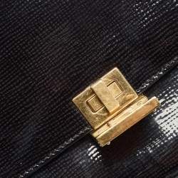 Pre Owned Celine Black Patent Leather and Suede Medium Trapeze Top Handle Bag