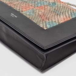Celine Multicolor Snakeskin and Leather Frame Chain Clutch