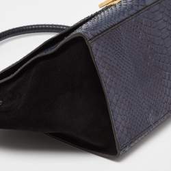 Pre Owned Celine Blue/Black Python and Suede Medium Trapeze Bag