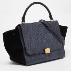 Pre Owned Celine Blue/Black Python and Suede Medium Trapeze Bag