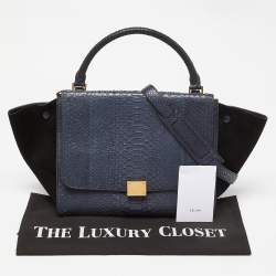 Pre Owned Celine Blue/Black Python and Suede Medium Trapeze Bag