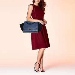 Pre Owned Celine Blue/Black Python and Suede Medium Trapeze Bag