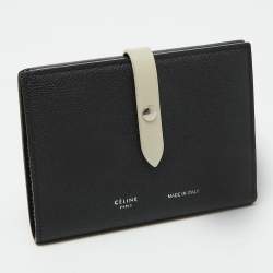 Celine Black/Off White Grained Leather Multifunction Strap Wallet