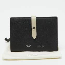 Celine Black/Off White Grained Leather Multifunction Strap Wallet