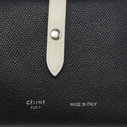 Celine Black/Off White Grained Leather Multifunction Strap Wallet