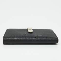 Celine Black/Off White Grained Leather Multifunction Strap Wallet