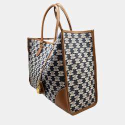 Celine Brown/Navy  Canvas and Leather Horizontal Triomphe Cabas Tote Bag