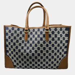 Celine Brown/Navy  Canvas and Leather Horizontal Triomphe Cabas Tote Bag