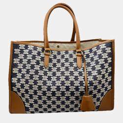 Celine Brown/Navy  Canvas and Leather Horizontal Triomphe Cabas Tote Bag