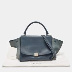 Celine Two Tone Blue Leather and Suede Medium Trapeze Bag