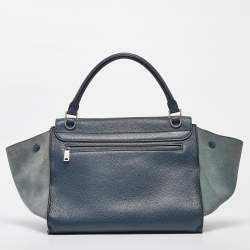 Celine Two Tone Blue Leather and Suede Medium Trapeze Bag