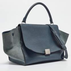 Celine Two Tone Blue Leather and Suede Medium Trapeze Bag