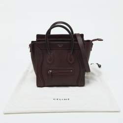 Pre Owned Celine Burgundy Leather Nano Luggage Tote