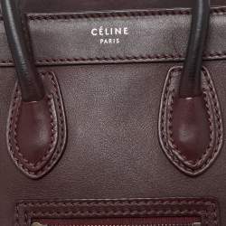 Pre Owned Celine Burgundy Leather Nano Luggage Tote