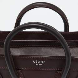 Pre Owned Celine Burgundy Leather Nano Luggage Tote