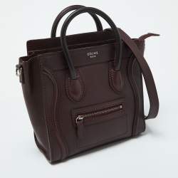 Pre Owned Celine Burgundy Leather Nano Luggage Tote