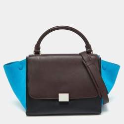 Pre Owned Celine Tricolor Leather and Suede Small Trapeze Top Handle Bag