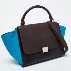 Pre Owned Celine Tricolor Leather and Suede Small Trapeze Top Handle Bag