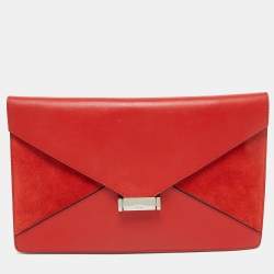 Pre Owned Celine Orange Suede and Leather Diamond Clutch