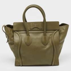 Celine Olive Green Leather Mini Luggage Tote