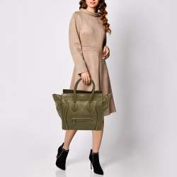 Celine Olive Green Leather Mini Luggage Tote