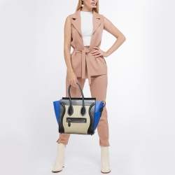 Pre Owned Celine Tricolor Leather Micro Luggage Tote
