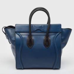 Pre Owned Celine Navy Blue/Black Leather Mini Luggage Tote