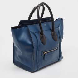 Pre Owned Celine Navy Blue/Black Leather Mini Luggage Tote