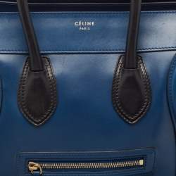 Pre Owned Celine Navy Blue/Black Leather Mini Luggage Tote