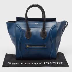 Pre Owned Celine Navy Blue/Black Leather Mini Luggage Tote