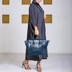 Pre Owned Celine Navy Blue/Black Leather Mini Luggage Tote