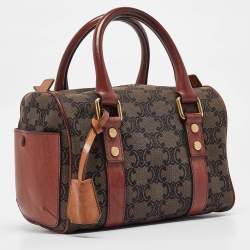 Celine Burgundy Logo Canvas Small Boston Bag