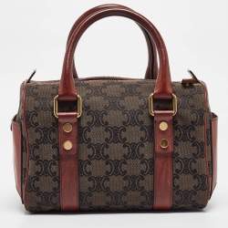 Celine Burgundy Logo Canvas Small Boston Bag